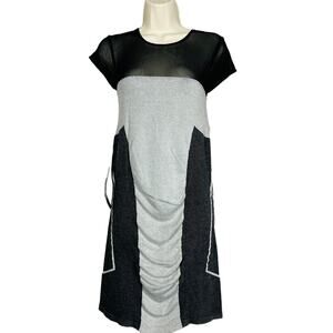 NEW! Bebe Stretch Bodycon Dress Mesh Top Knit Jersey Mini Gray Black - M / L